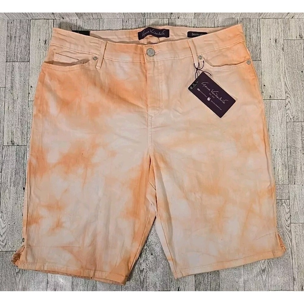 Gloria Vanderbilt Shorts 16 Coral Essence Feather Tie Dye Bermuda NEW